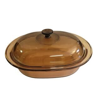 Visionware vision amber smoky glass roaster wi/ lid cookware cooking 11.5 x 14.5